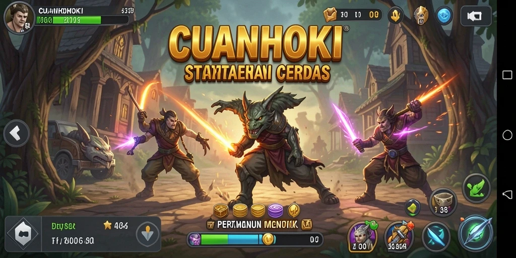 Screenshot gameplay menegangkan dalam CUANHOKI dengan menara yang siap bertahan.