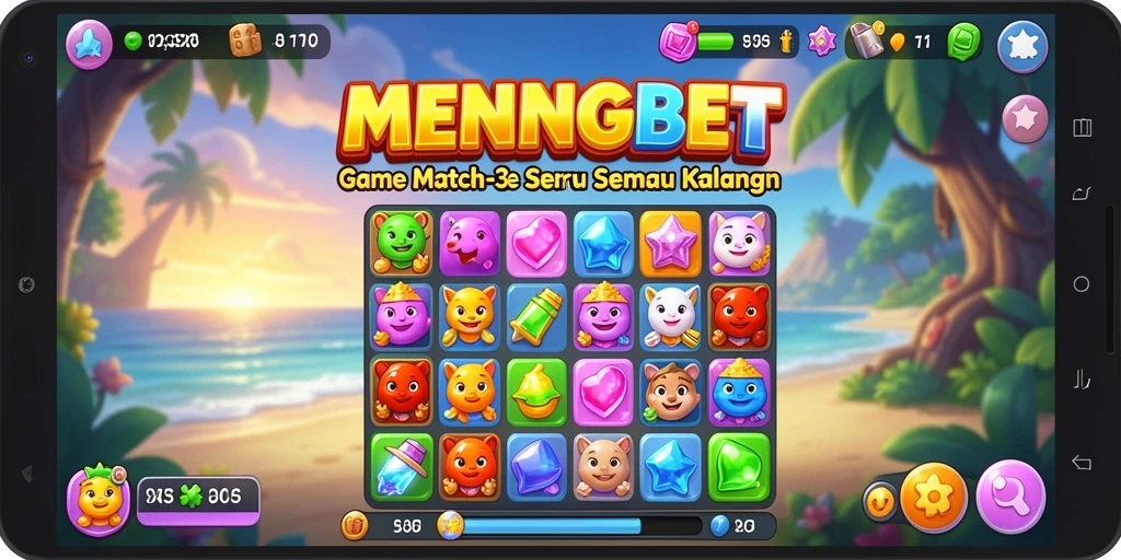 Screenshot utama MENANGBET menampilkan gameplay seru dalam mencocokkan item Match-3.
