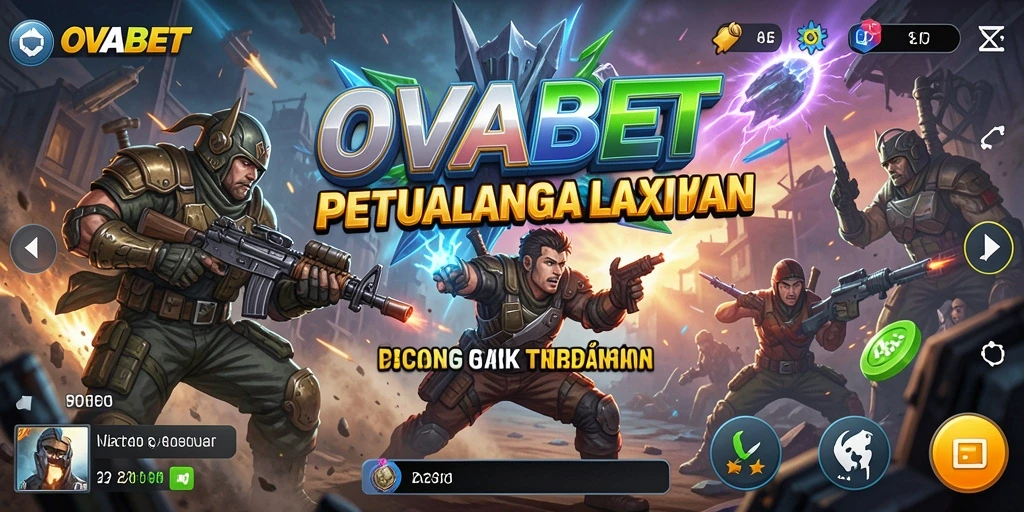Deskripsi screenshot utama OVABET menampilkan pertarungan aksi yang intens.