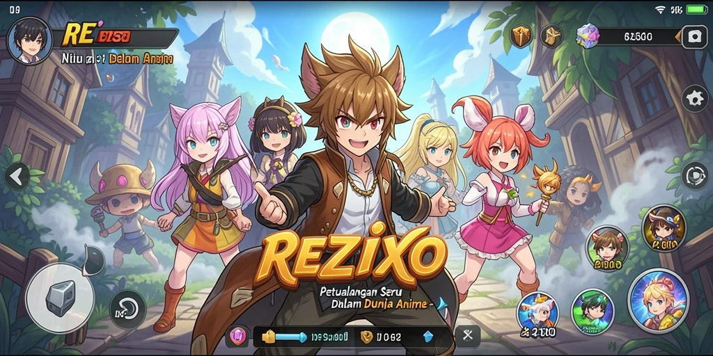 Screenshot tampilan gameplay seru dalam REZIXO yang menampilkan aksi karakter Anime.