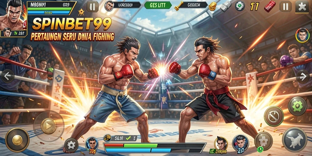 Gameplay SPINBET99 dengan karakter bertarung yang seru.
