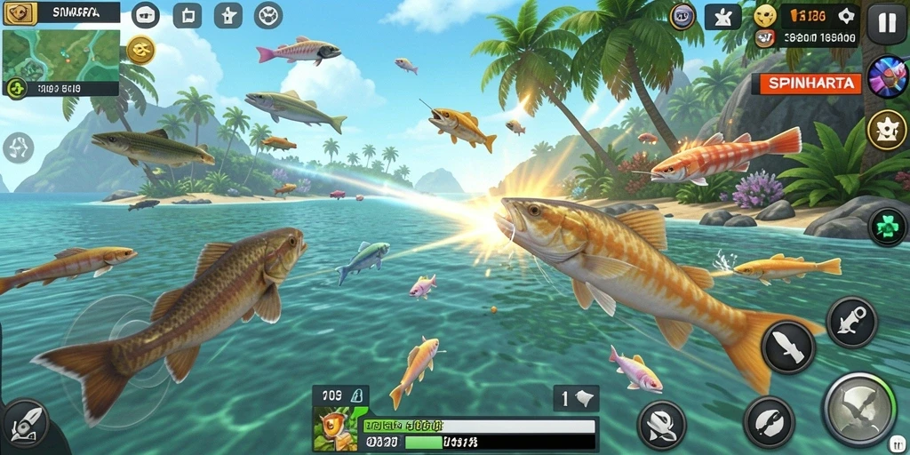 Tampilan gameplay SPINHARTA yang seru dan menantang dalam Tembak Ikan.