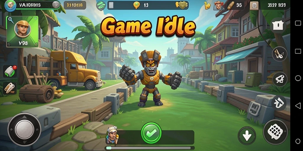 Tampilan gameplay V98 dengan karakter yang bergerak otomatis.